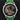 direct studio front portrait of the 39.5mm Hermès Slim d'Hermès Squelette Lune watch showcasing its openworked dial and bright green alligator strap
